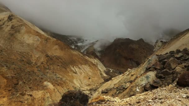 Stream from the melting of glaciers on active volcano Mutnovsky. — Stock Video