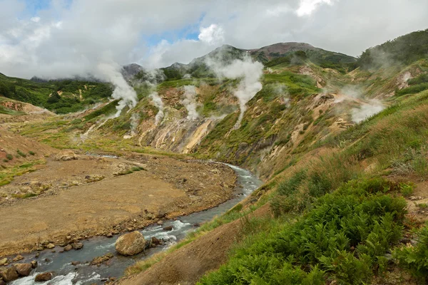 Geysernaya River i dalen av gejsrar. — Stockfoto