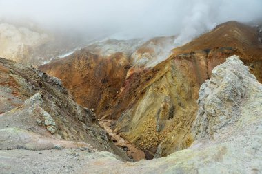 Aktif volkan Mutnovsky Tarih buzulların erime üzerinden akışı.