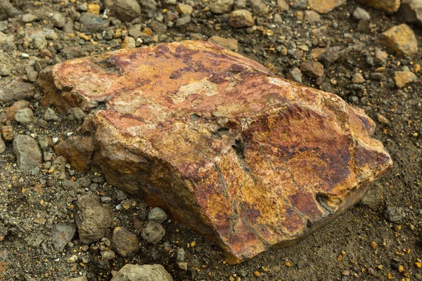 Huge stone on slope of the volcano Mutnovsky. — Stock Photo, Image