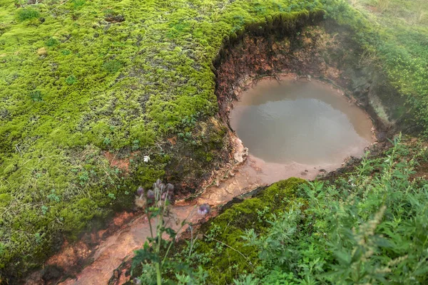 Bron op de site modder potten in de vallei van de geisers. — Stockfoto