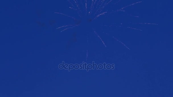 Bei fuochi d'artificio su sfondo di cielo blu . — Video Stock