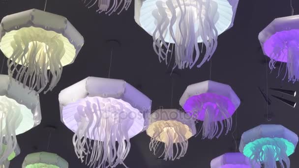 海洋クラゲ映像ビデオの形で美しいシーリング ランプ — ストック動画