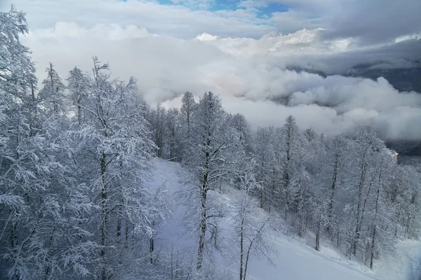 North slope Aibga Ridge Western Caucasus at ski resort Gorky Gorod