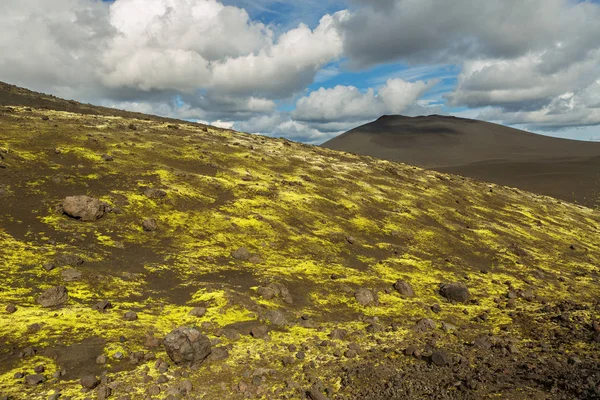 Slag fields and cones covered with moss. North Breakthrough Great Tolbachik Fissure Eruption 1975 — Stock Photo, Image