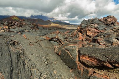 Lav volkanik patlama alanı etkin Plosky Tolbachik volkan, Klyuchevskaya grup volkan
