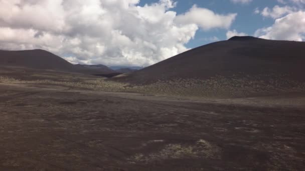 Old lava fields on slopes of volcanoes Tolbachik stock footage video — Stock Video