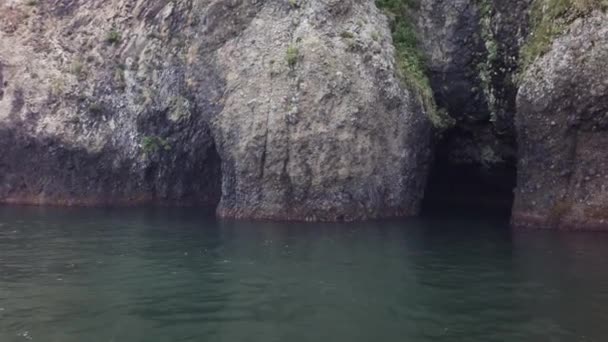 Grotte nella costa sud-orientale della penisola di Kamchatka è lavato dalle acque dell'Oceano Pacifico stock filmati video — Video Stock