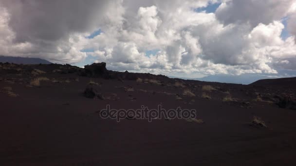 Old lava fields on slopes of volcanoes Tolbachik stock footage video — Stock Video