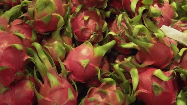 Pitaya ή πιταχάγιες πωλούνται στα σούπερ μάρκετ στοκ πλάνα βίντεο — Αρχείο Βίντεο