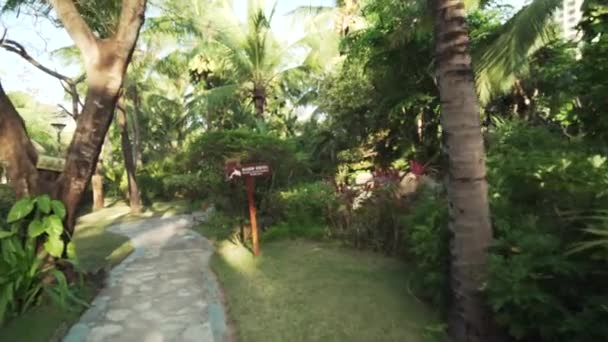 Beautiful tropical garden on site Resort Intime Sanya 5 unfocused stock footage video — Stock Video