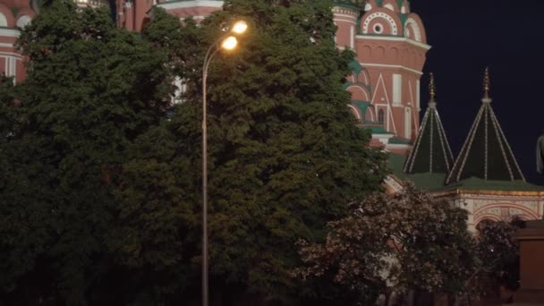 Catedral de San Basilio vista desde la Plaza Roja por la noche — Vídeo de stock