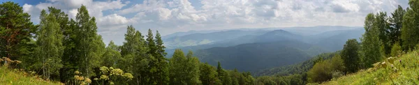 Panorama vom Gipfel des Zerkowka-Gebirges im Sommerkurort Belokurikha in der Region Altai — Stockfoto