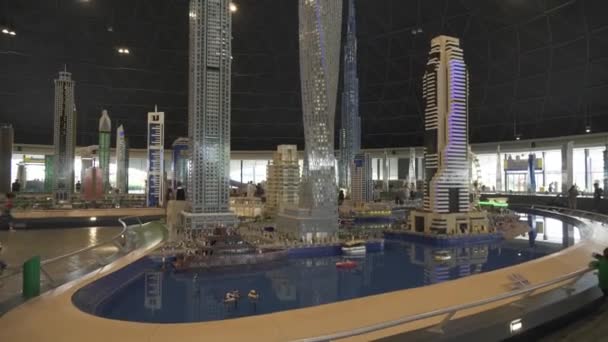 Exhibition of mock-ups of the most famous landmarks made of Lego pieces in Legoland at Dubai Parks and Resorts stock footage video — Stock Video