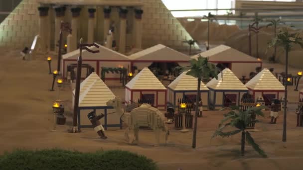Exhibition of mock-ups of Egypt made of Lego pieces in Miniland Legoland at Dubai Parks and Resorts stock footage video — Stock Video