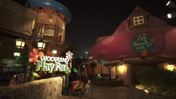 Territory of the amusement Smurfs Village in Motiongate at Dubai Parks and Resorts stock footage video — Stock Video