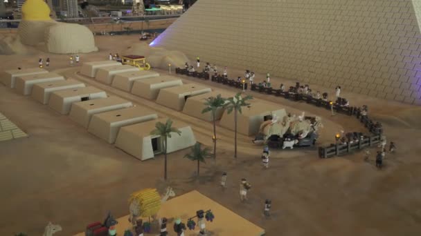 Exhibition of mock-ups of Egypt made of Lego pieces in Miniland Legoland at Dubai Parks and Resorts stock footage video — Stock Video