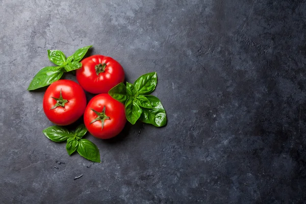 Fresh tomatoes and basil — Stock Photo, Image