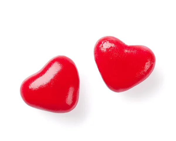 Two red candy hearts — Stockfoto