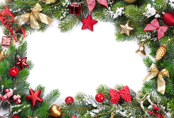 Moldura de Natal com decoração e abeto — Fotografia de Stock