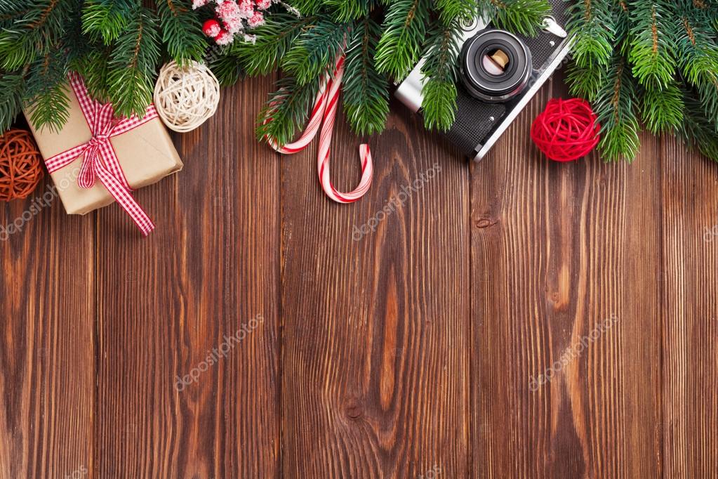 Christmas Tree Branch And Camera Stock Photo Christmas Tree Branch And Camera Stock Photo