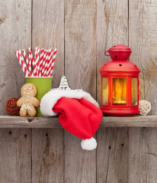 Kerst kaars lantern en decor — Stockfoto
