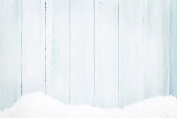 Kar ile mavi ahşap doku — Stok fotoğraf