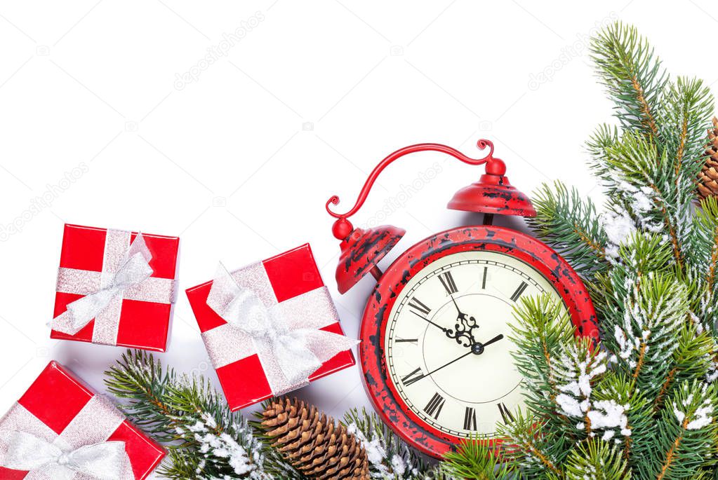 Christmas background with fir tree branch and bauble