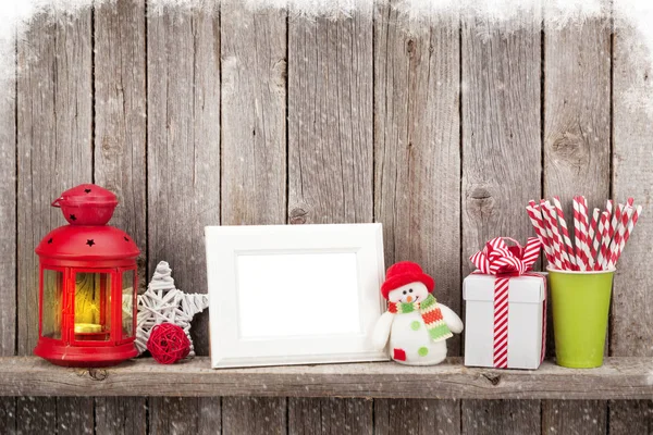 Christmas candle lantern with photo frame — Stock Photo, Image