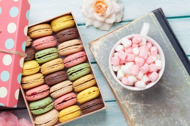 Kutusu ve şekerleme renkli macaroons