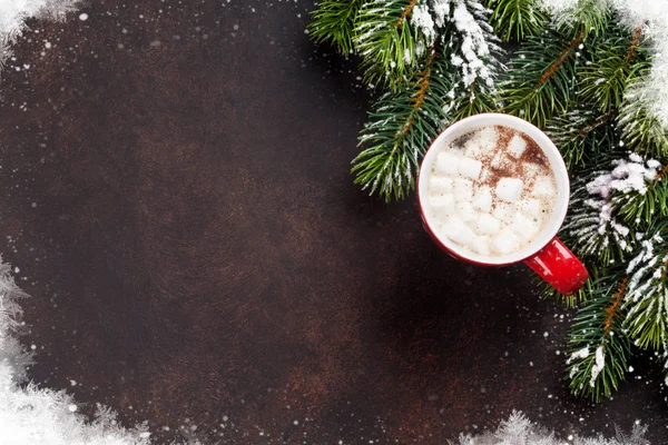 Abeto, chocolate quente e marshmallow — Fotografia de Stock