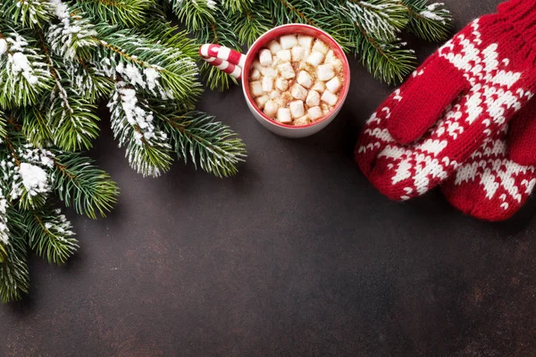 Abeto, manoplas y chocolate caliente — Foto de Stock