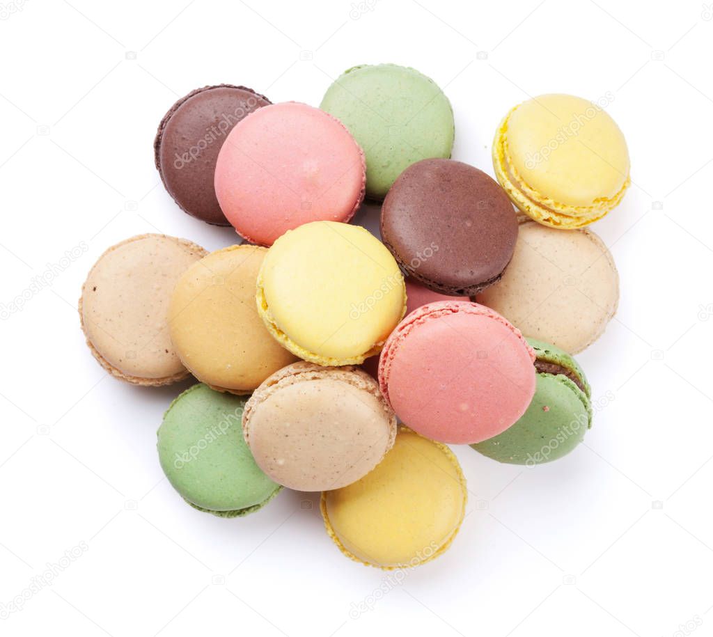 Colorful macaroons on white