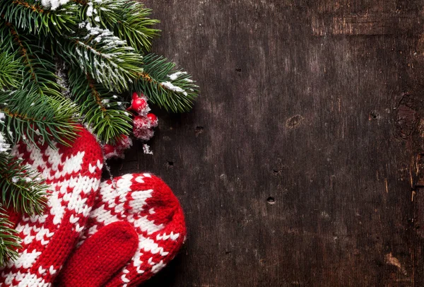 Christmas fir tree and mittens — Stock Photo, Image