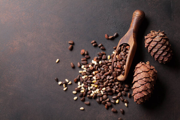 Pine nuts on stone table