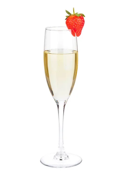 Champagneglas med jordgubbe — Stockfoto