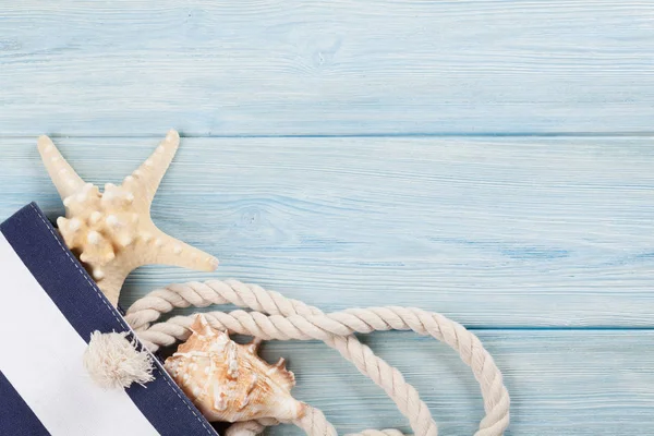 Bag with starfish and sea shell — Stock Photo, Image