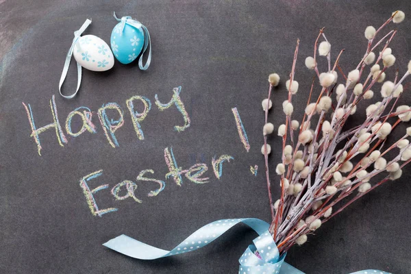 Easter eggs and pussy willow branches — Stock Photo, Image