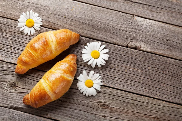 Croissants and chamomile flowers — Stock Photo, Image