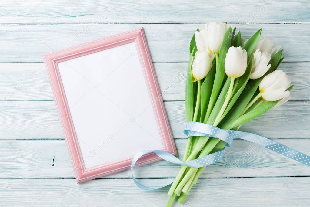 tulips bouquet and  photo frame