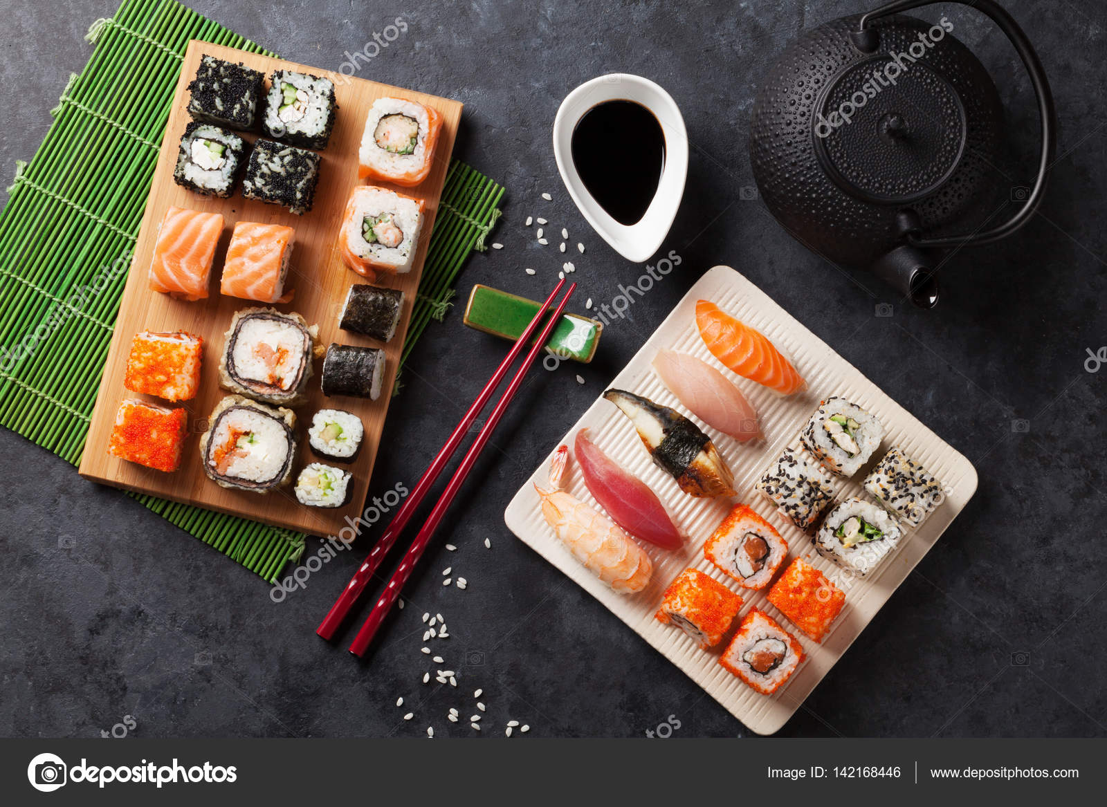 Japanese sushi set Stock Photo by karandaev