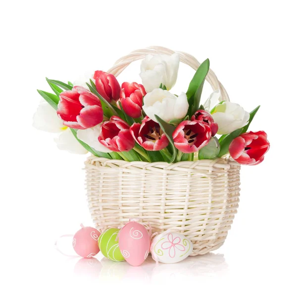 Colorful tulips and easter eggs — Stock Photo, Image