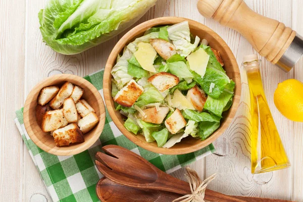 Fresh healthy caesar salad cooking — Stock Photo, Image