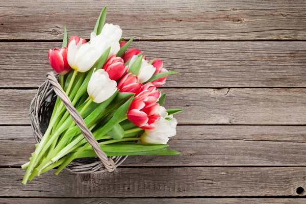 Red and white tulips bouquet — Stock Photo, Image