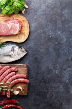 Sausages, fish and meat cooking clipart