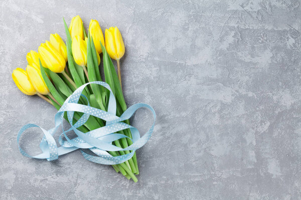 Easter card with yellow tulips