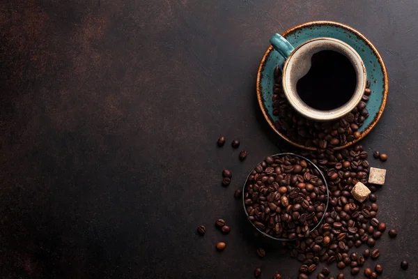 Tasse à café, haricots et sucre — Photo