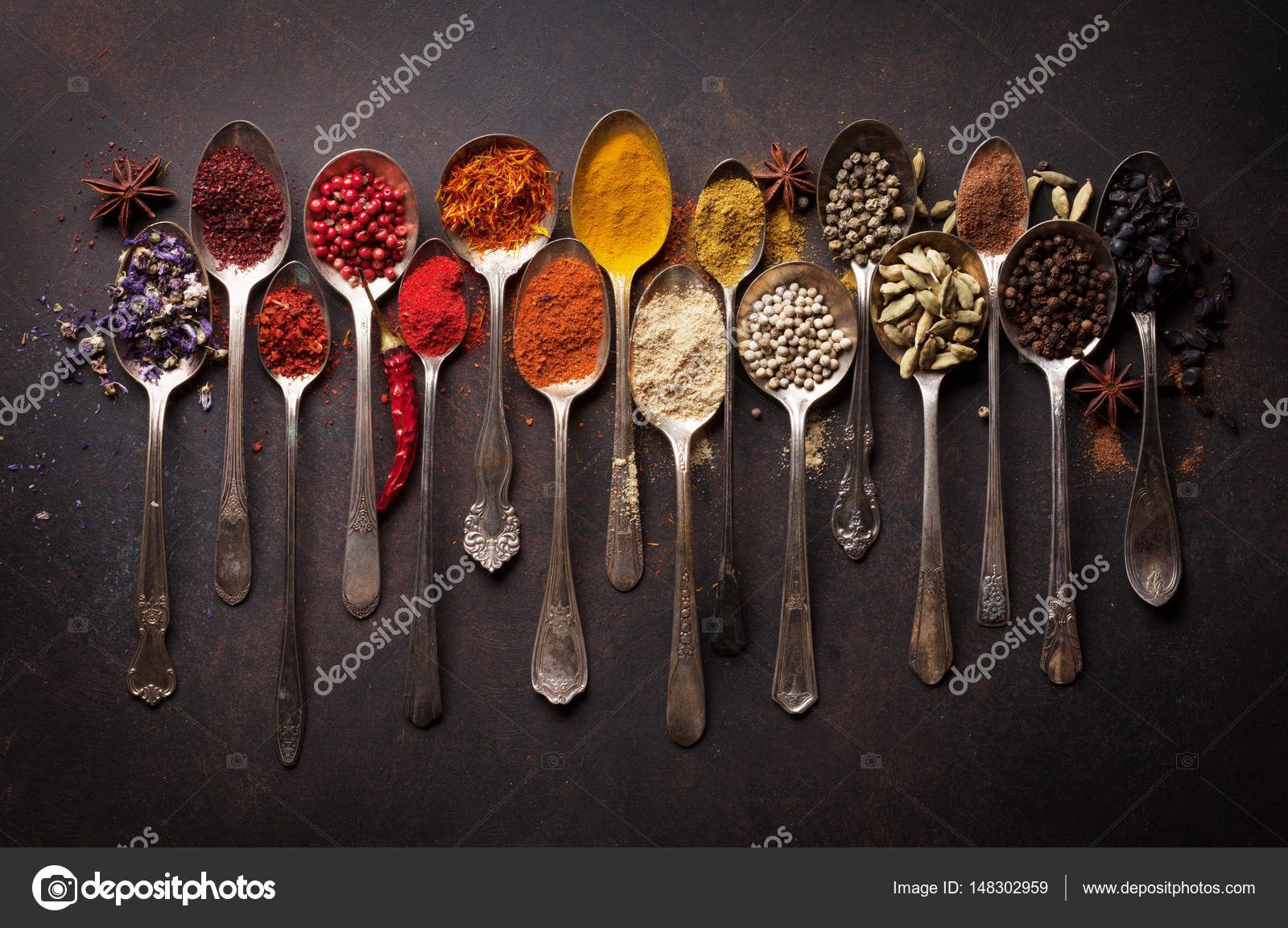 Various spices spoons Stock Photo by ©karandaev 148302959