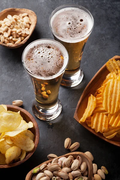 Lager beer mug and snacks — Stock Photo, Image