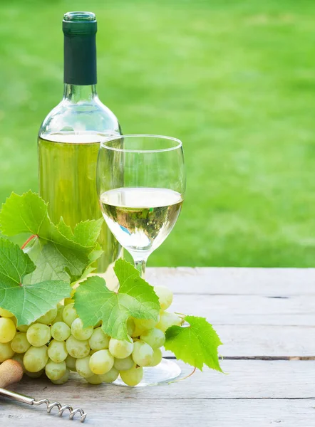 Copo de vinho e garrafa com uvas — Fotografia de Stock